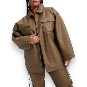 Good American Jacket L Better Than Leather Oversized‎ Chore Brown Shacket Zip